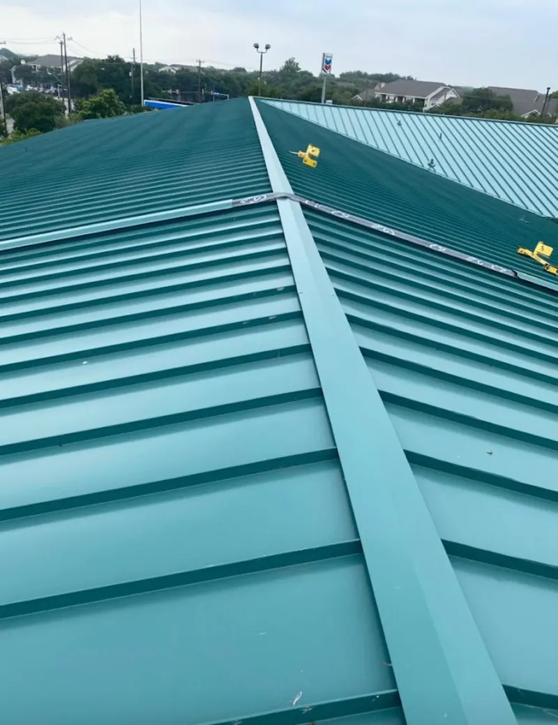 Green commercial metal roof ridge and valley for Metal Roof Repair in Eastvale